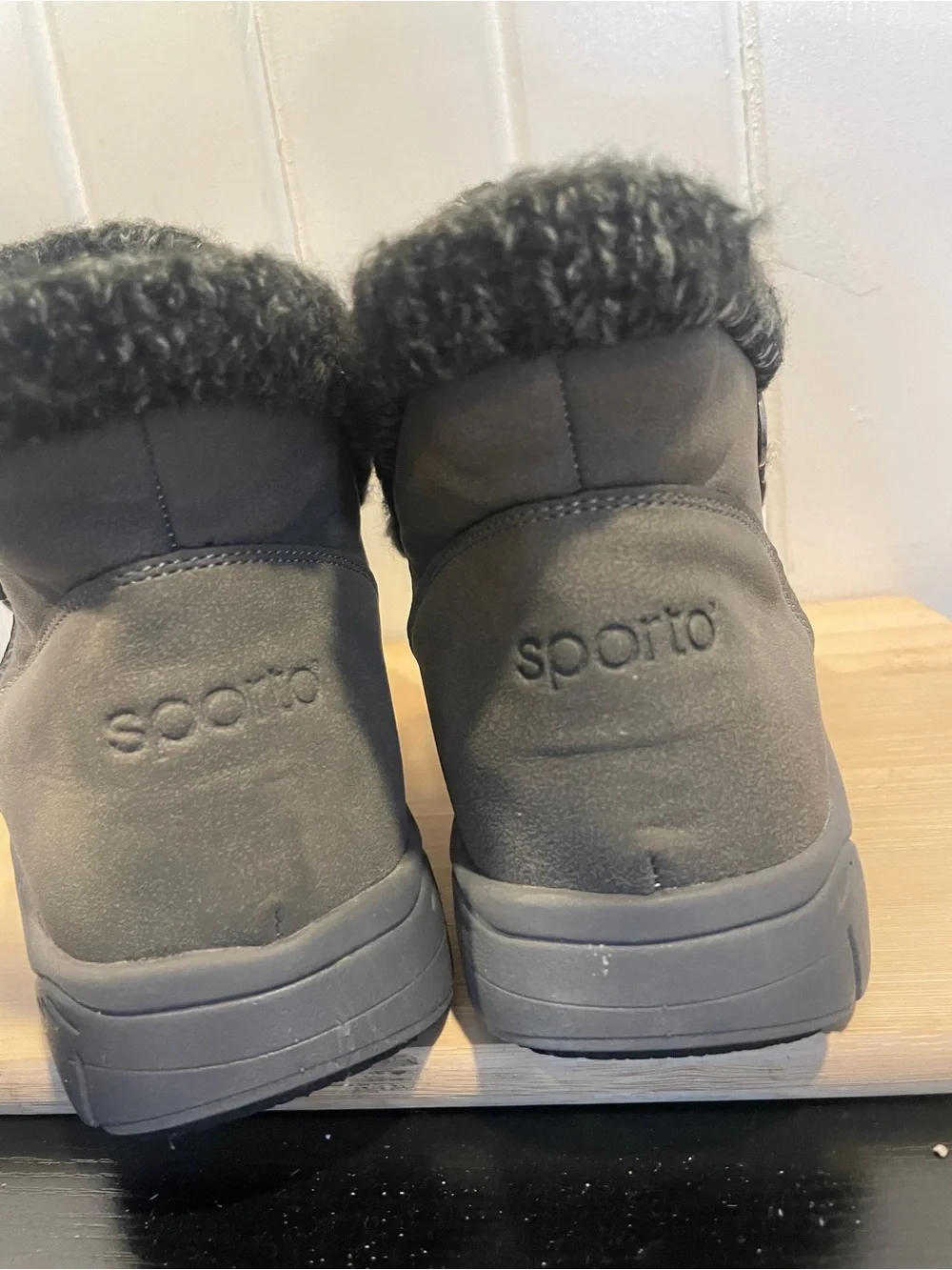 Sporto Women's Fold-Over Knit Collar Winter Ankle Boots - Olive suede size 8